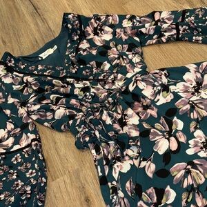 Eliza J Teal Floral Long Sleeve Dress